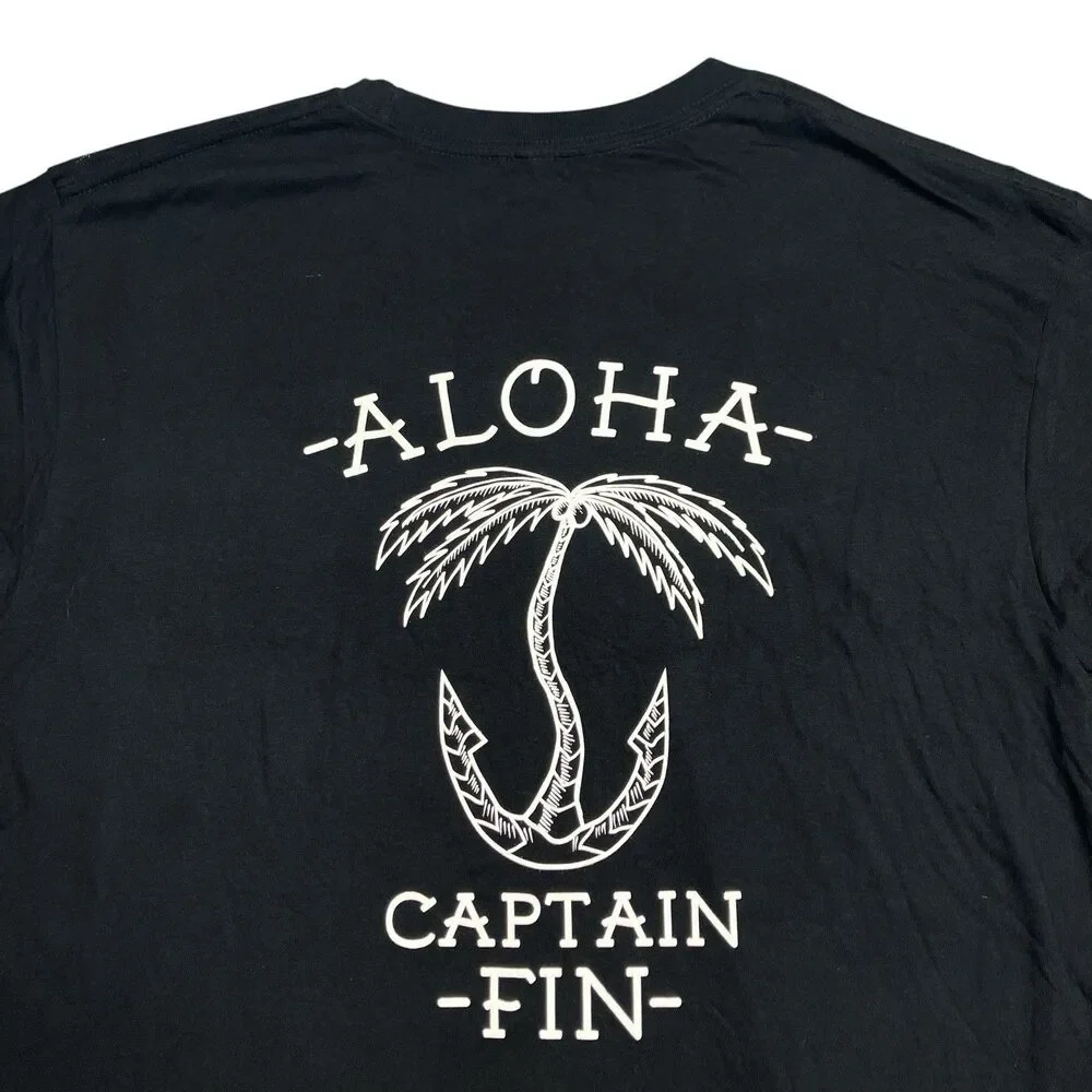 Captain Fin T Shirt Mens L Black Cotton Aloha Palm Tree Anchor Nautical Surf